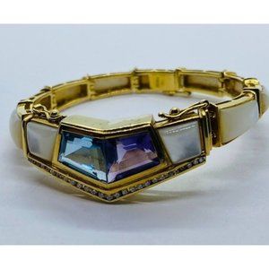 Denoir Diamond MOP Amethyst Topaz 18K Gold Chevron Bracelet 33.8 Grams